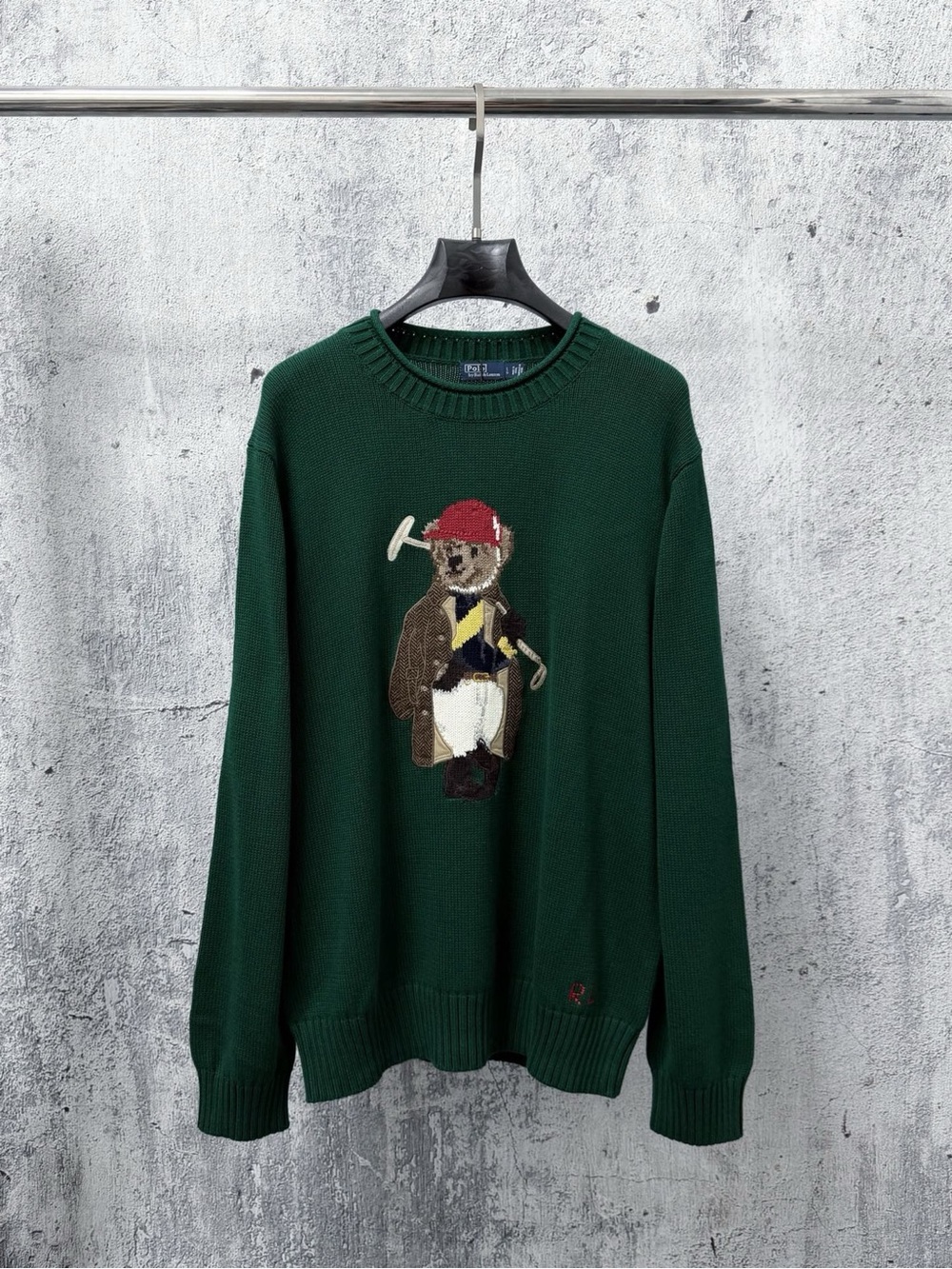 Polo by Ralph Lauren Dark Green Bear Intarsia Crewneck Sweater
